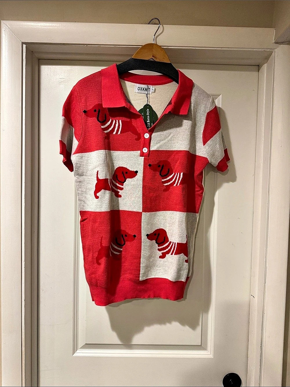 OXKNIT Color Block Dog Polo in Red & White XL NWT